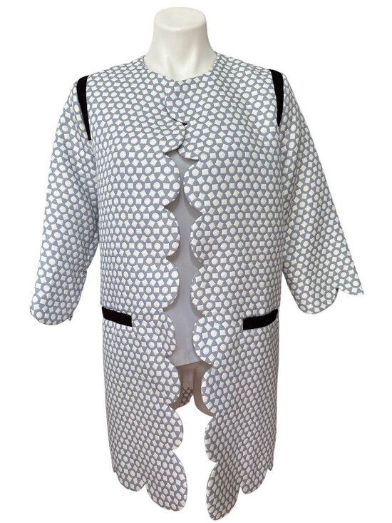 English Factory Jackets & Blazers - English Factory Women's Scalloped Hem Blue & White Geometric Jacket Size M